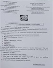 Attestation de création d'entreprise